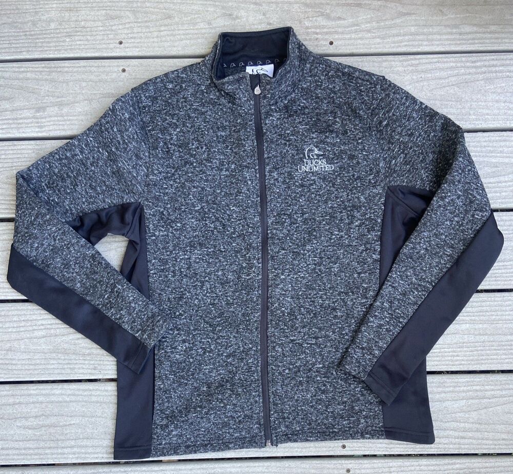 Ducks Unlimited Men’s Full Zip Jacket – Heather Gray & Black – Size Large